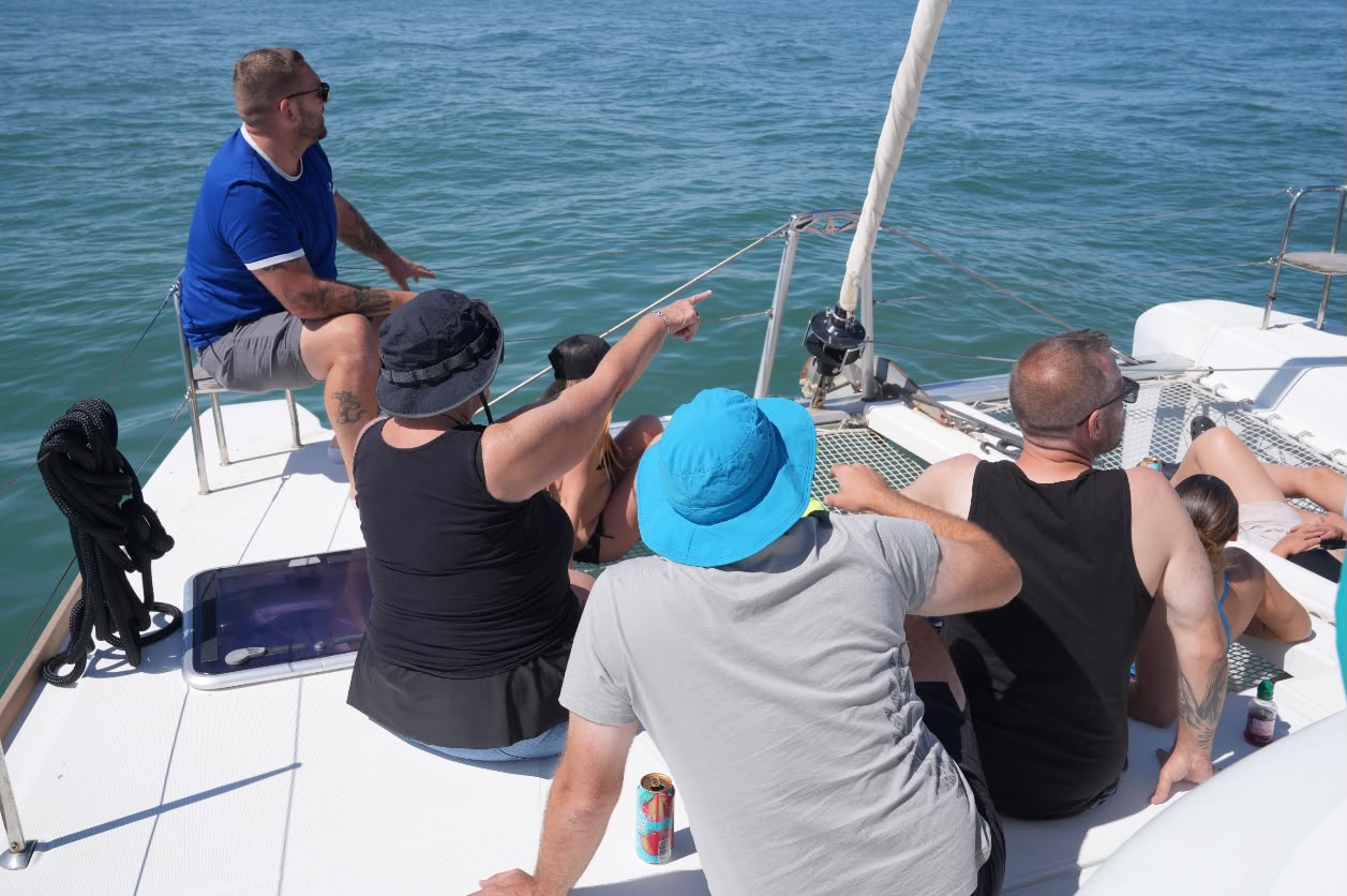 Guests relaxing on RaRa’s foredeck