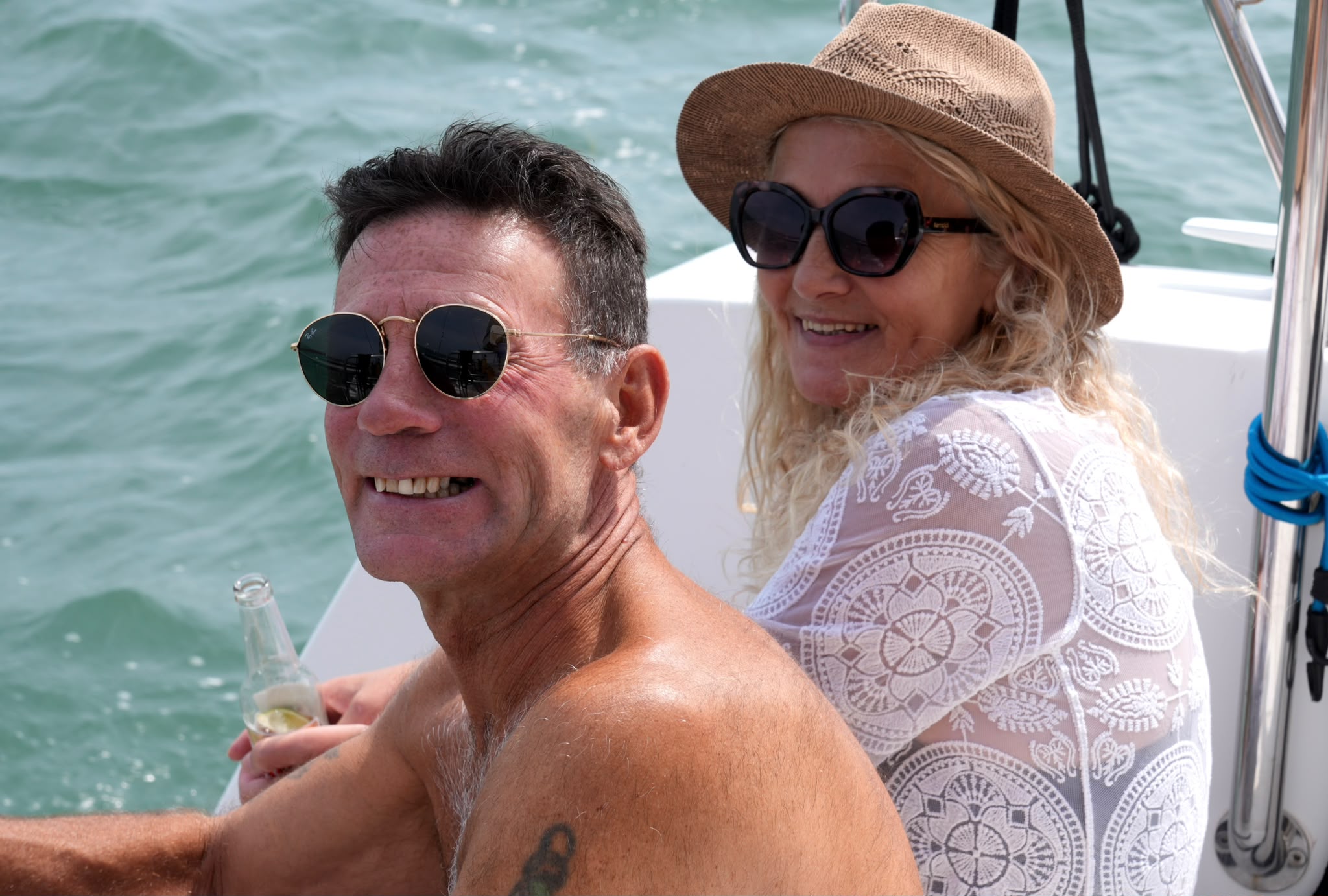 Couple enjoying a day aboard RaRa